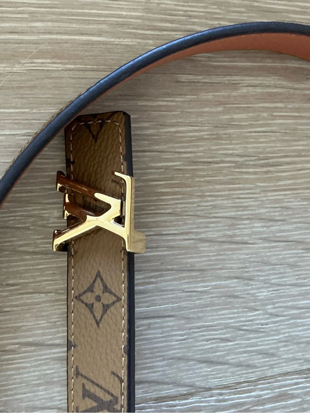 Louis Vuitton Brown Monogram Reversible Belt with Gold Buckle